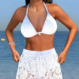 Martina - Élégant ensemble de bikini en dentelle d'une seule couleur - vue 5 - Juliette Mode