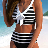 Lucía - Bikini à Rayures Taille Haute - vue 3 - Juliette Mode