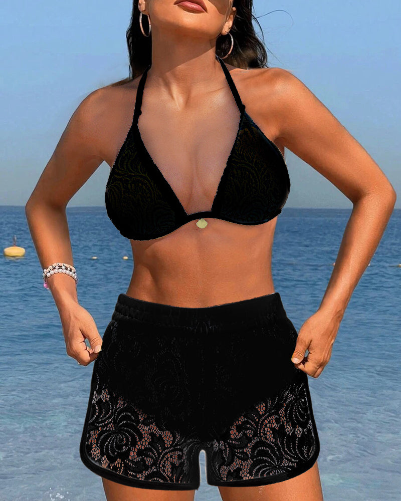 Martina - Élégant ensemble de bikini en dentelle d'une seule couleur - vue 8 - Juliette Mode