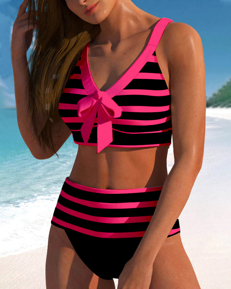 Lucía - Bikini à Rayures Taille Haute - vue 10 - Juliette Mode