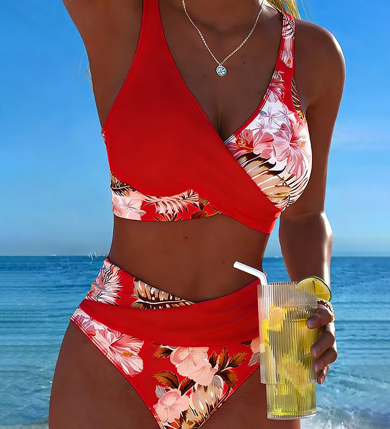 Margaux - Bikini avec imprimé floral contrastant et ouverture - vue 12 - Juliette Mode