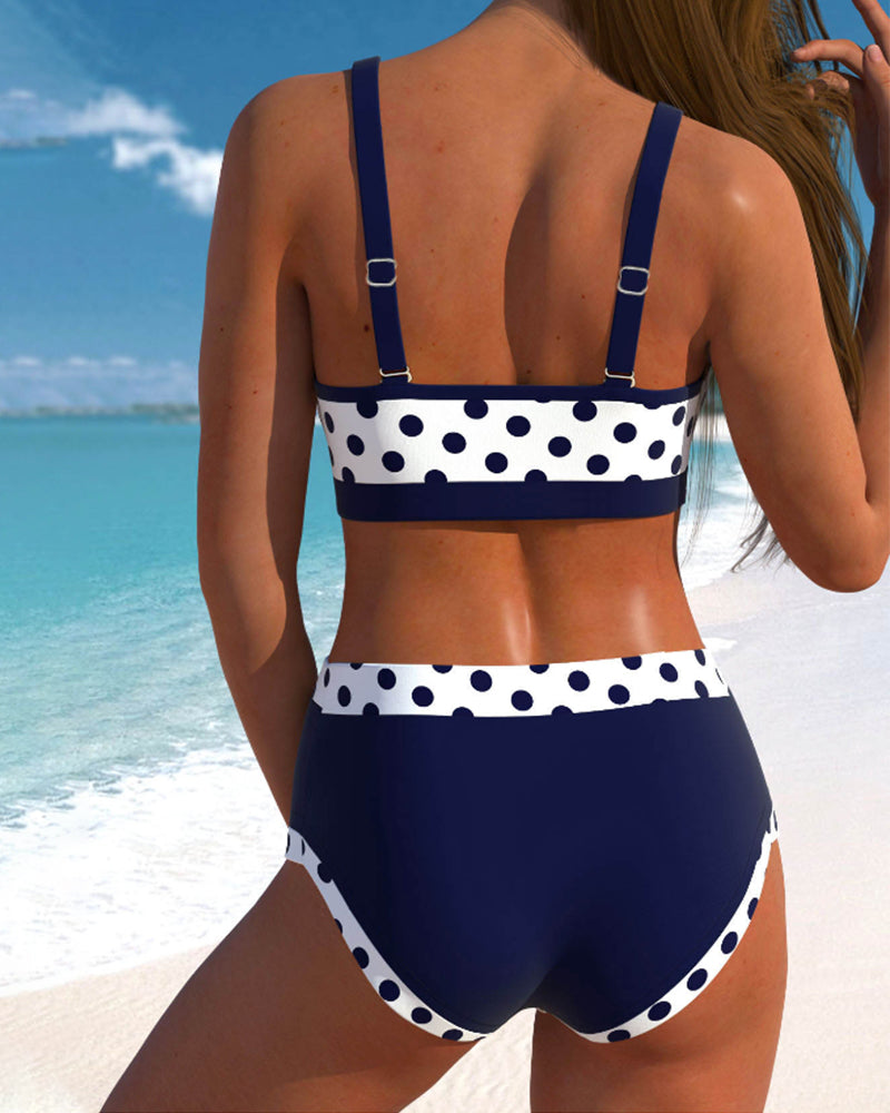 Liesbeth - Bikini à pois taille haute avec design patchwork - vue 2 - Juliette Mode