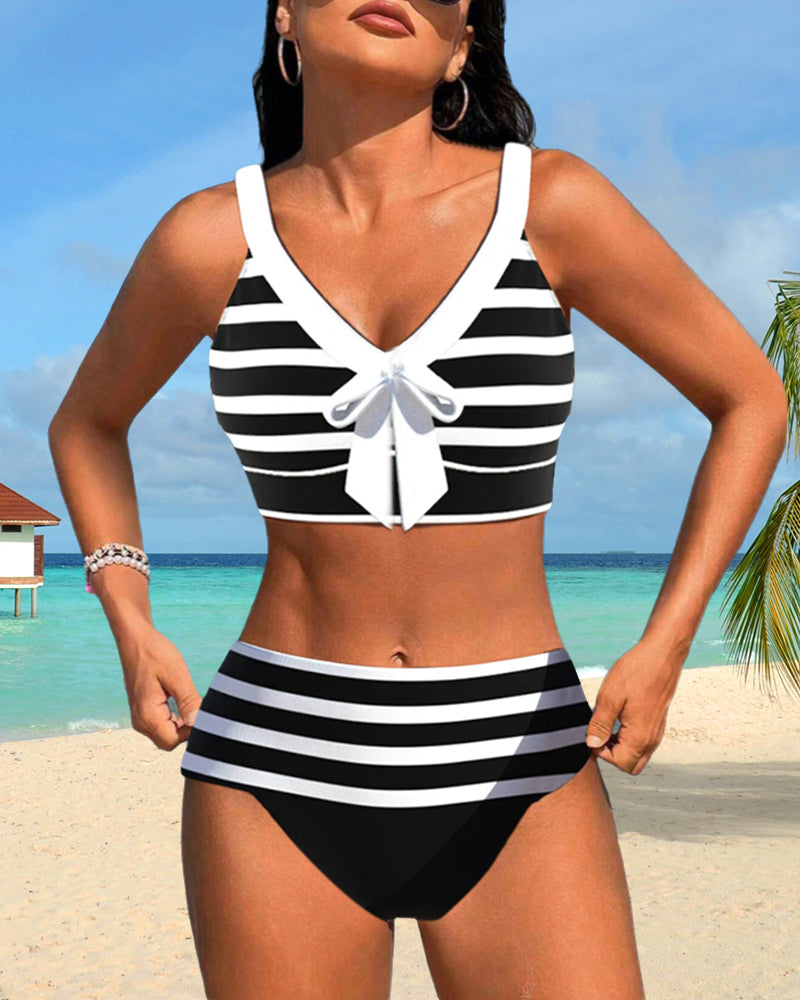 Lucía - Bikini à Rayures Taille Haute - vue 12 - Juliette Mode