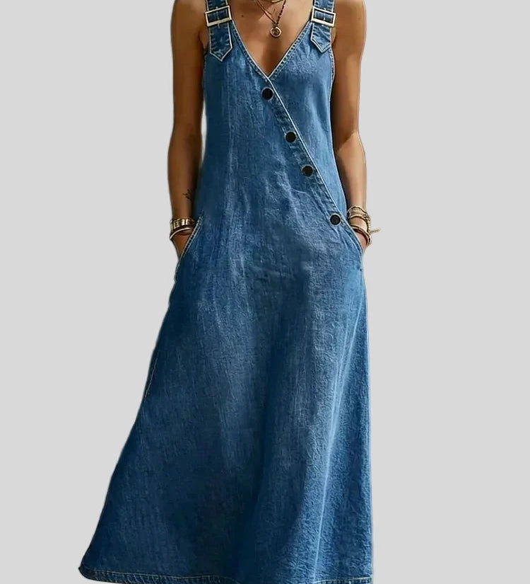 Vera - Robe longue en denim boutonnée