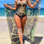 Delphine - Maillot de bain une pièce avec effet push-up et jupe de plage assortie - vue 2 - Juliette Mode