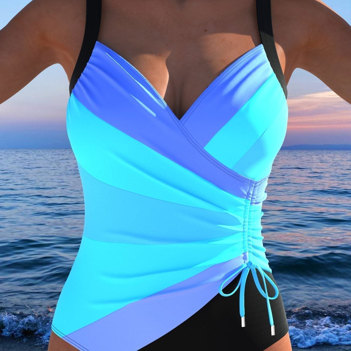 Océane - Maillot de bain enveloppant luxueux avec imprimé coloré - vue 3 - Juliette Mode