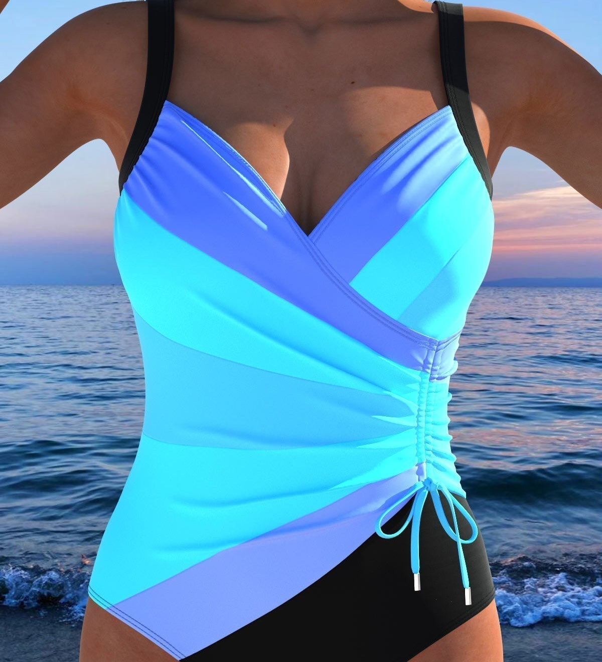 Océane - Maillot de bain enveloppant luxueux avec imprimé coloré - vue 3 - Juliette Mode