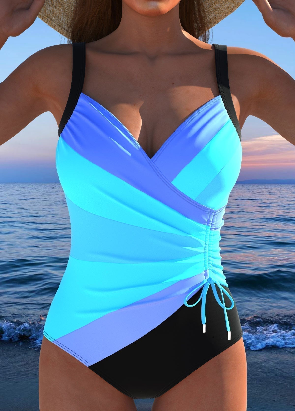 Océane - Maillot de bain enveloppant luxueux avec imprimé coloré - vue 3 - Juliette Mode