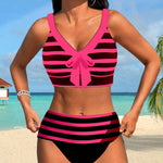 Lucía - Bikini à Rayures Taille Haute - vue 14 - Juliette Mode