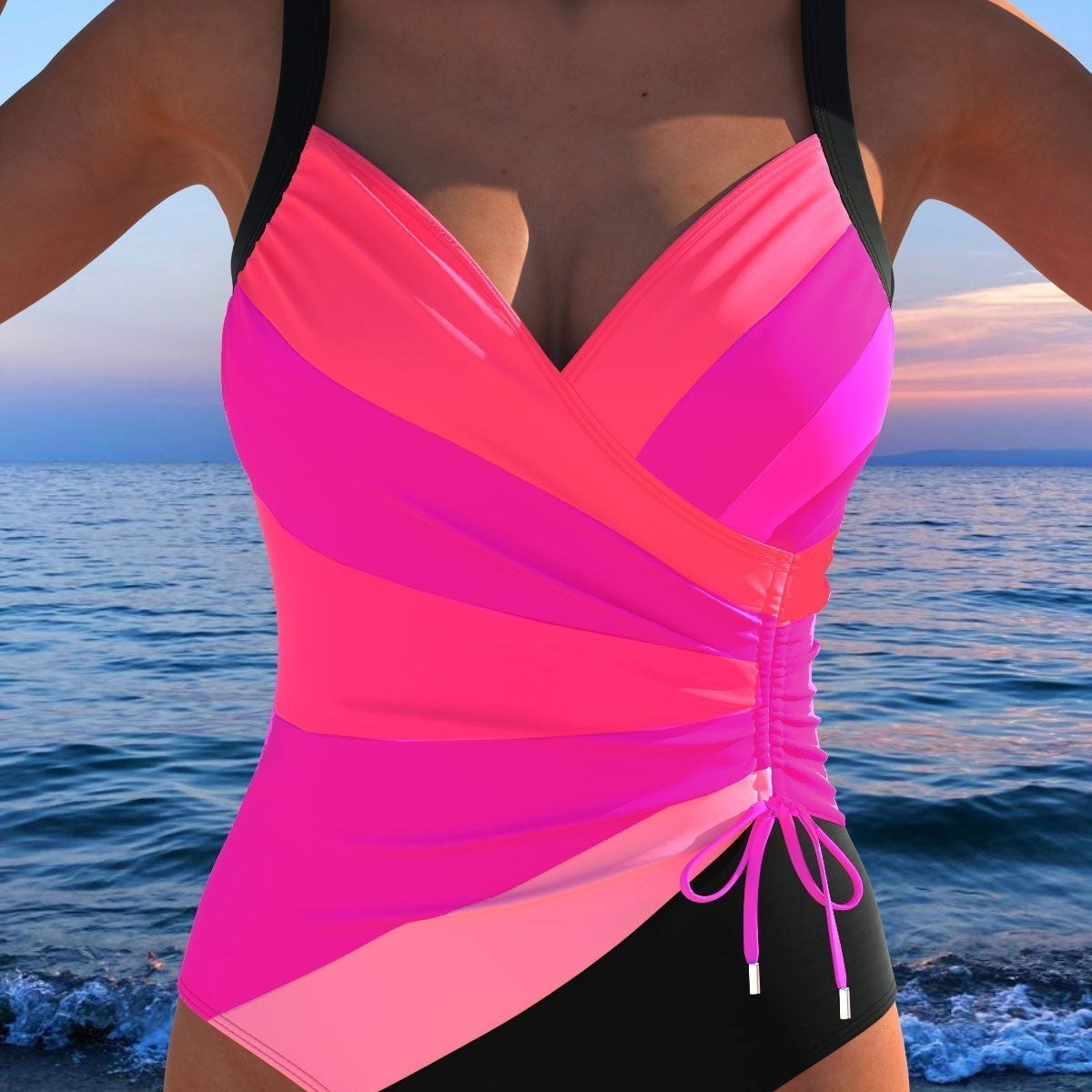 Océane - Maillot de bain enveloppant luxueux avec imprimé coloré - vue 5 - Juliette Mode