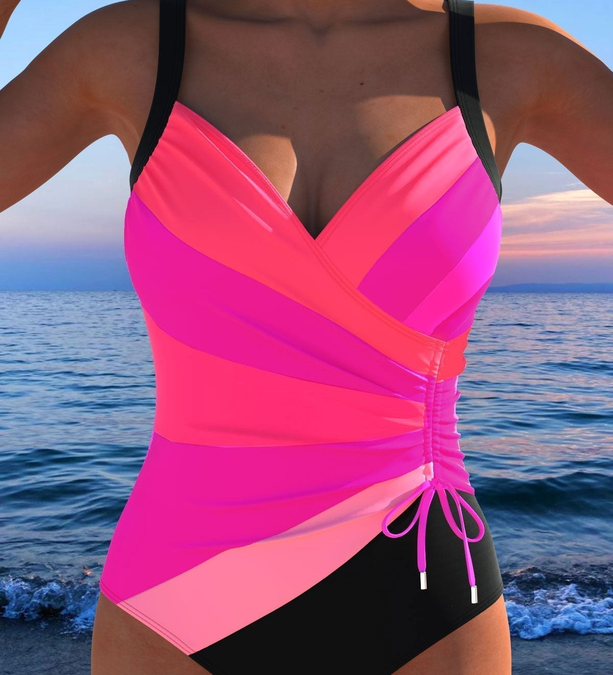 Océane - Maillot de bain enveloppant luxueux avec imprimé coloré - vue 5 - Juliette Mode