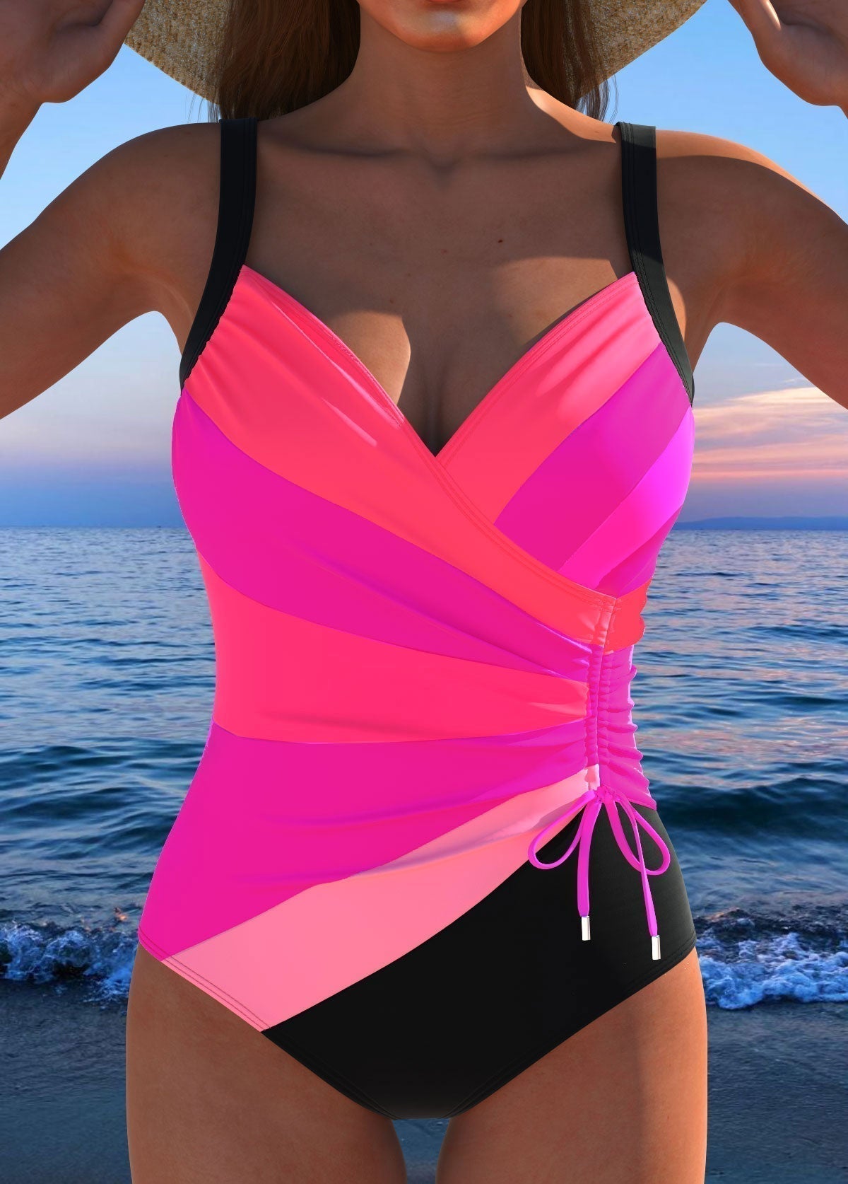Océane - Maillot de bain enveloppant luxueux avec imprimé coloré - vue 5 - Juliette Mode