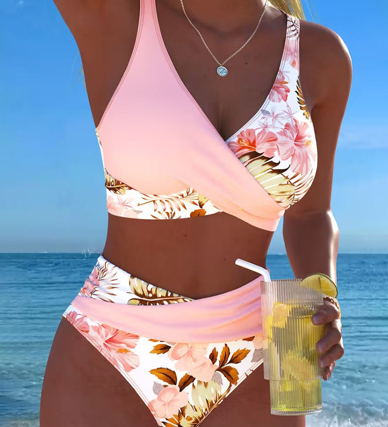 Margaux - Bikini avec imprimé floral contrastant et ouverture - Juliette Mode