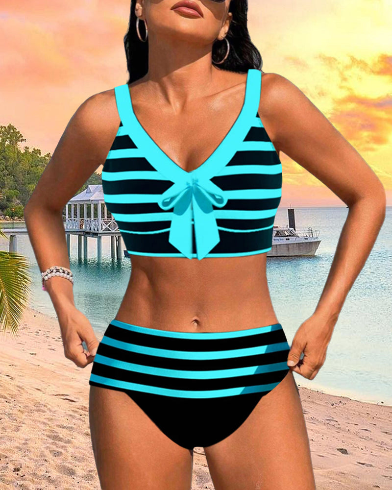 Lucía - Bikini à Rayures Taille Haute - vue 11 - Juliette Mode