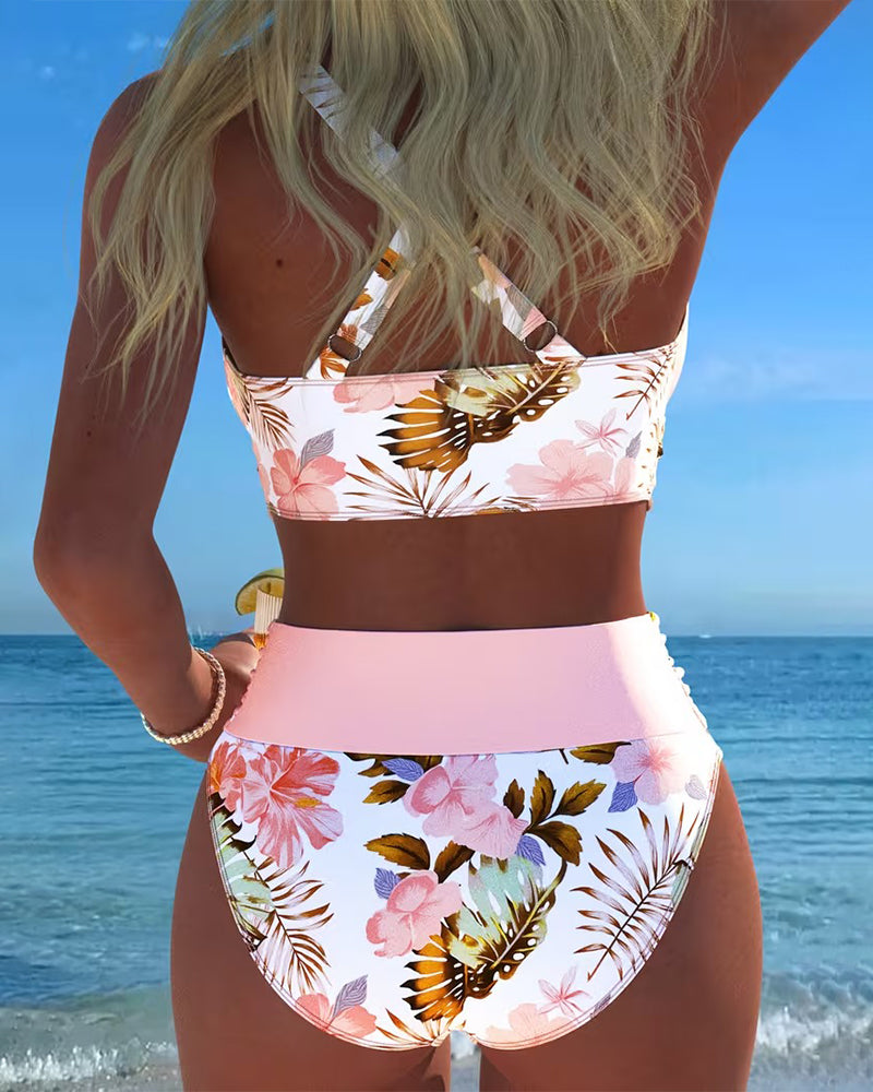 Margaux - Bikini avec imprimé floral contrastant et ouverture - vue 4 - Juliette Mode