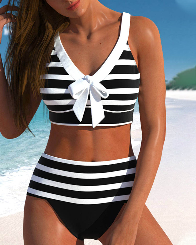 Lucía - Bikini à Rayures Taille Haute - Juliette Mode