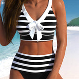 Lucía - Bikini à Rayures Taille Haute - Juliette Mode