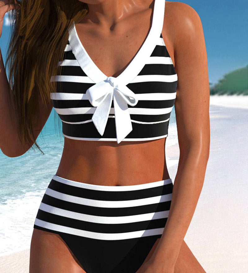 Lucía - Bikini à Rayures Taille Haute - Juliette Mode