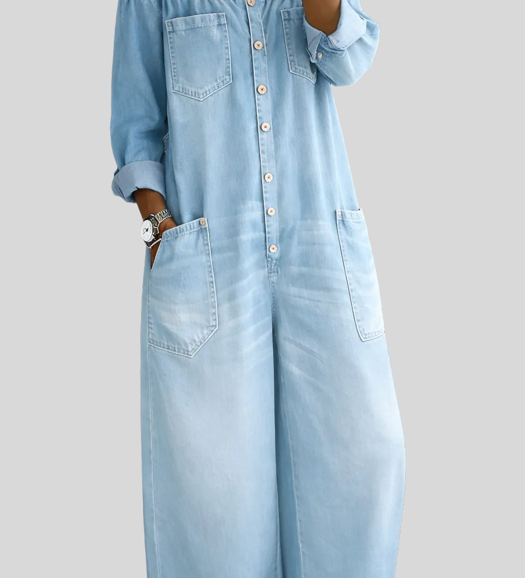 Elena - Combinaison denim épaules dénudées