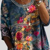 Nicole - Blouse en denim à fleurs vintage