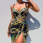 Delphine - Maillot de bain une pièce avec effet push-up et jupe de plage assortie - Juliette Mode