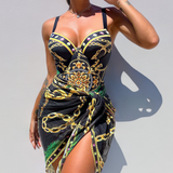 Delphine - Maillot de bain une pièce avec effet push-up et jupe de plage assortie - Juliette Mode