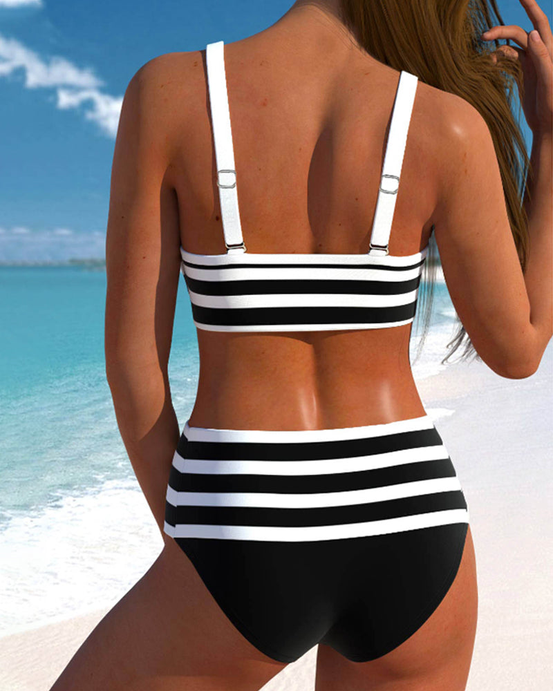 Lucía - Bikini à Rayures Taille Haute - vue 2 - Juliette Mode