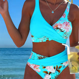 Margaux - Bikini avec imprimé floral contrastant et ouverture - vue 10 - Juliette Mode