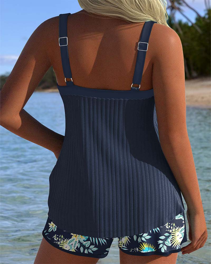 Marina - Tankini Rayé avec Shorts de Plage Deux Pièces - vue 2 - Juliette Mode