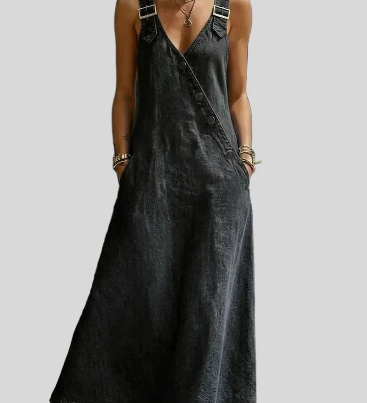 Vera - Robe longue en denim boutonnée