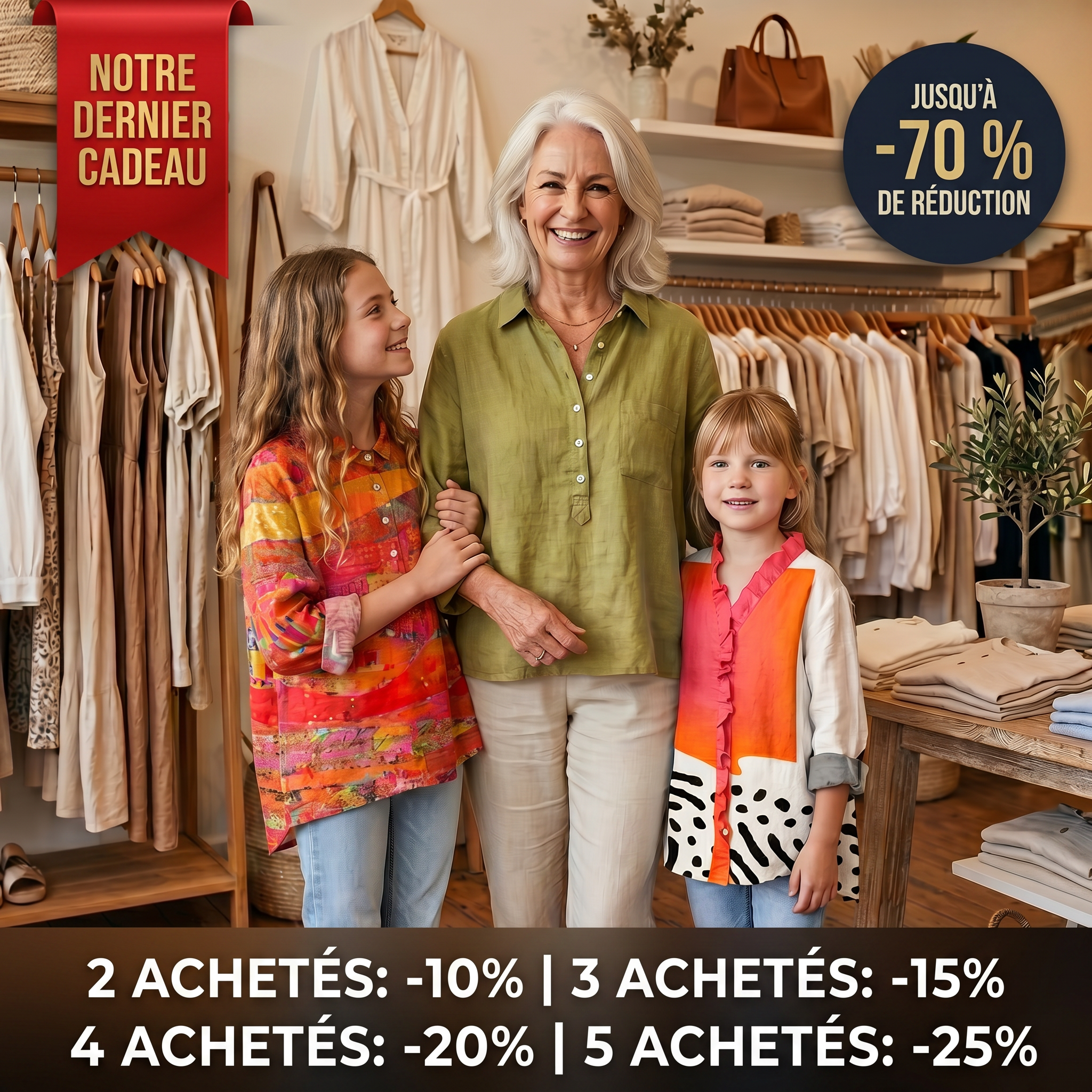 Bannière de la collection de blouses pour femme Juliette Mode avec jusqu'à 70 % de réduction et remises par quantité.