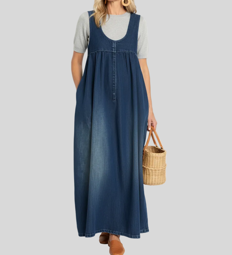 Karen - Robe maxi en denim lavé vintage